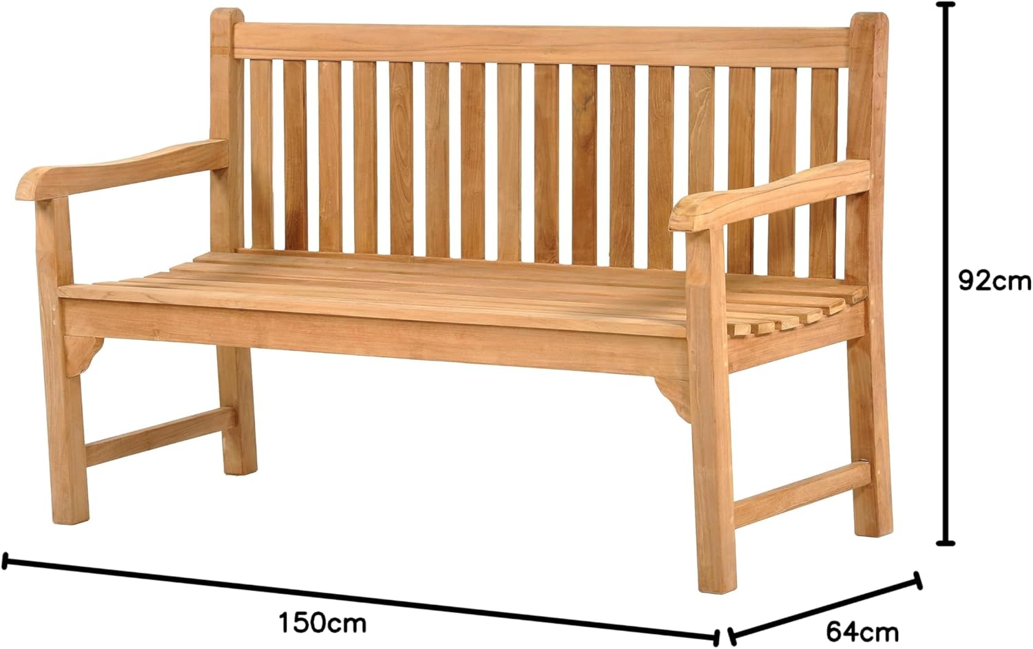 3 Seater Teak Wooden Garden Bench 150cm Patio Park Bench Seat