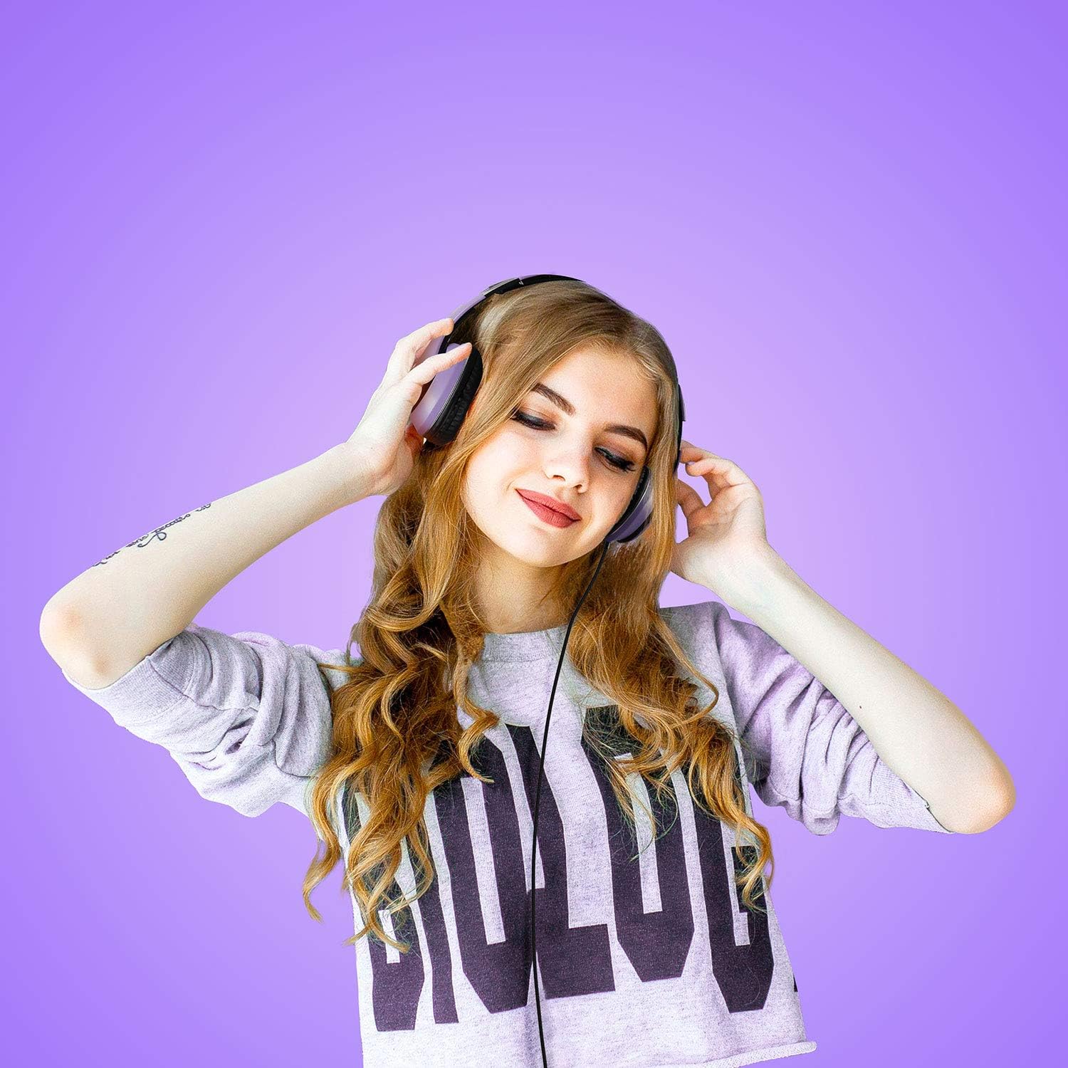 Wired Over Ear Headphones With Mic Stereo Bass 3.5mm Purple