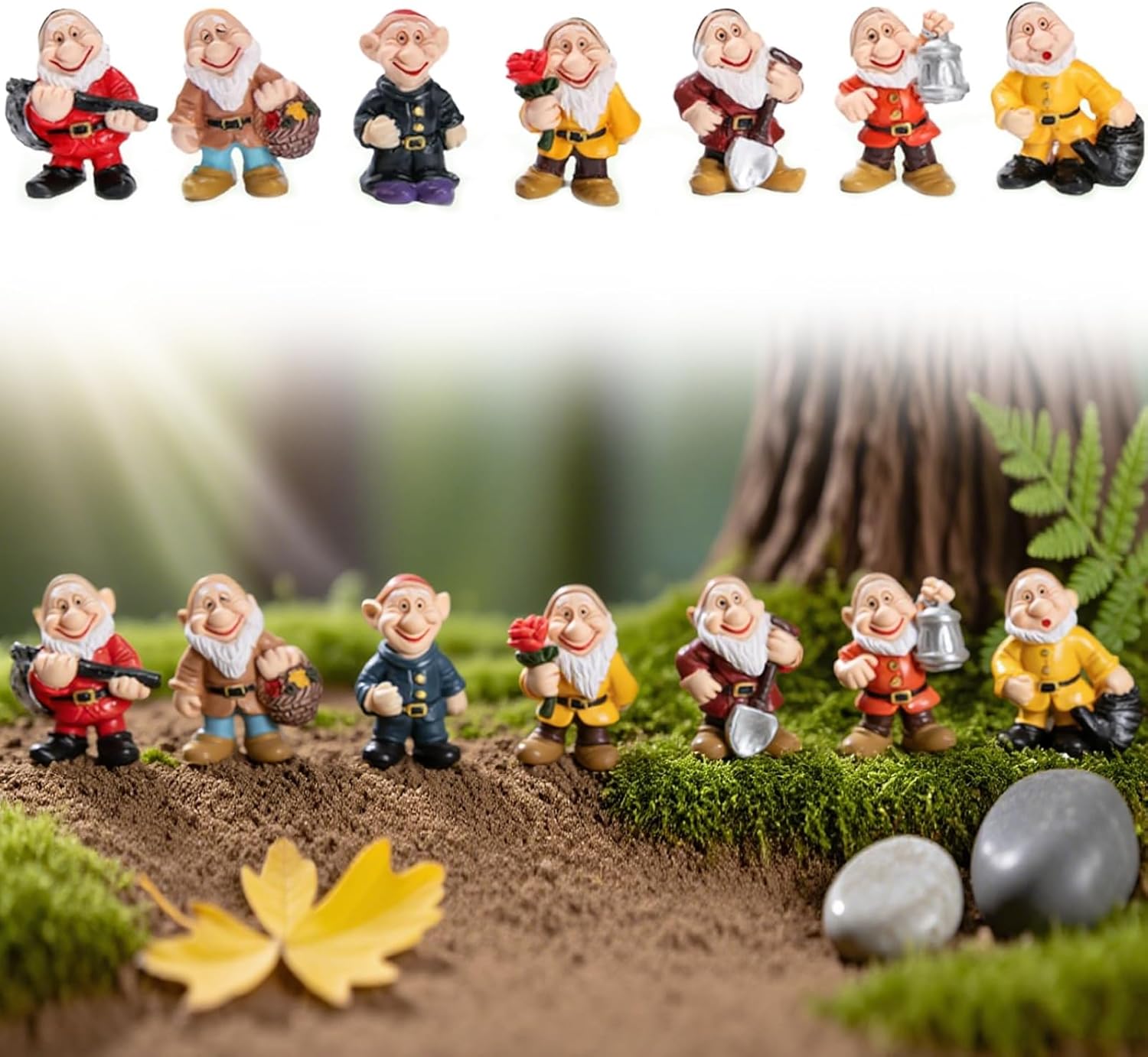 7PCS Mini Gnome Figurines Resin Fairy Garden Decor Set