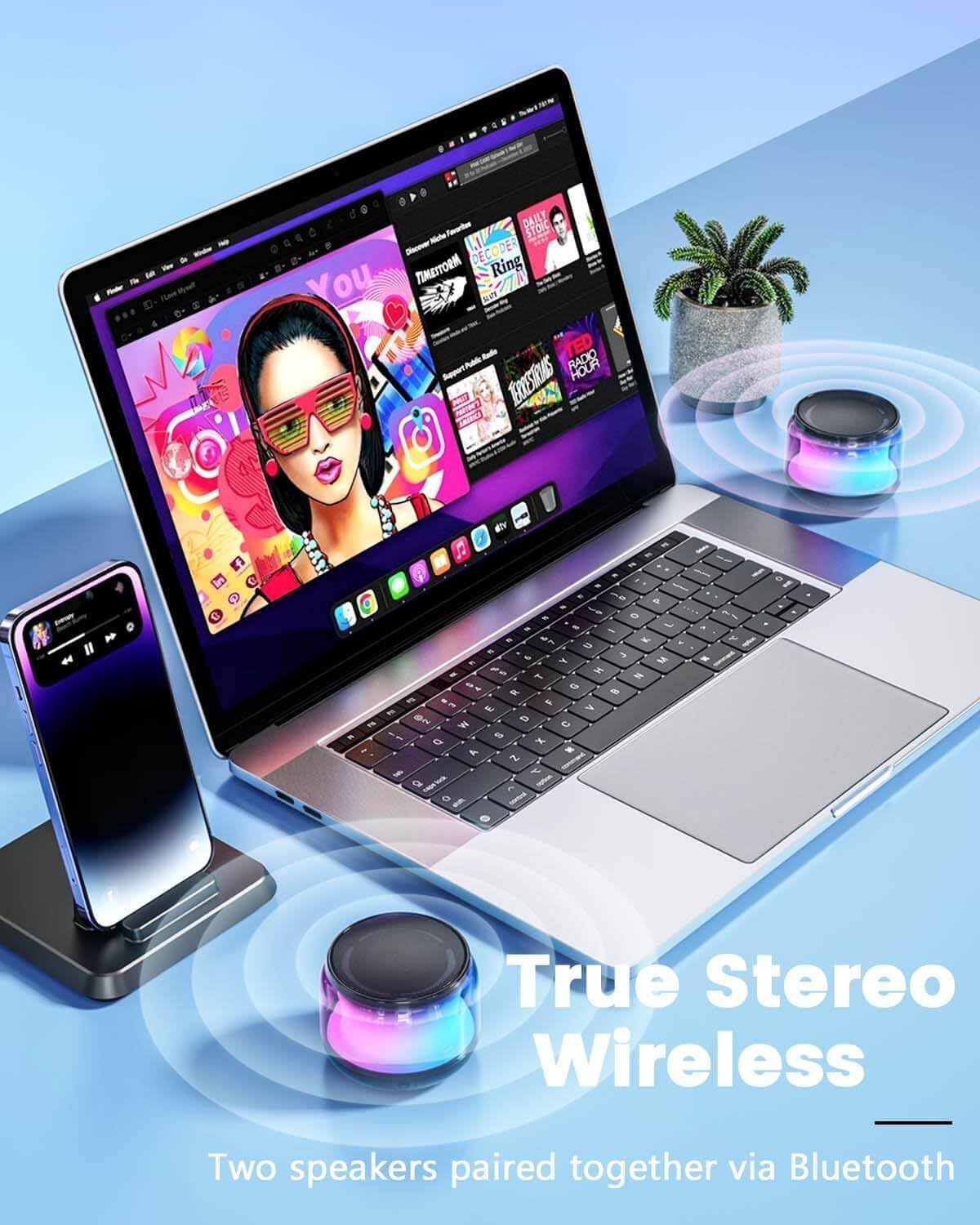 Mini Bluetooth Speaker 30W Portable RGB Lights USB-C Waterproof