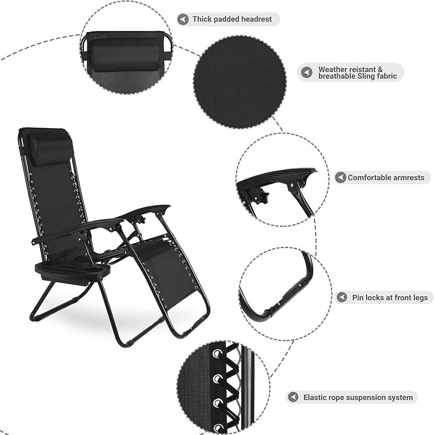 Zero Gravity Recliner Chair Black Folding Lounger