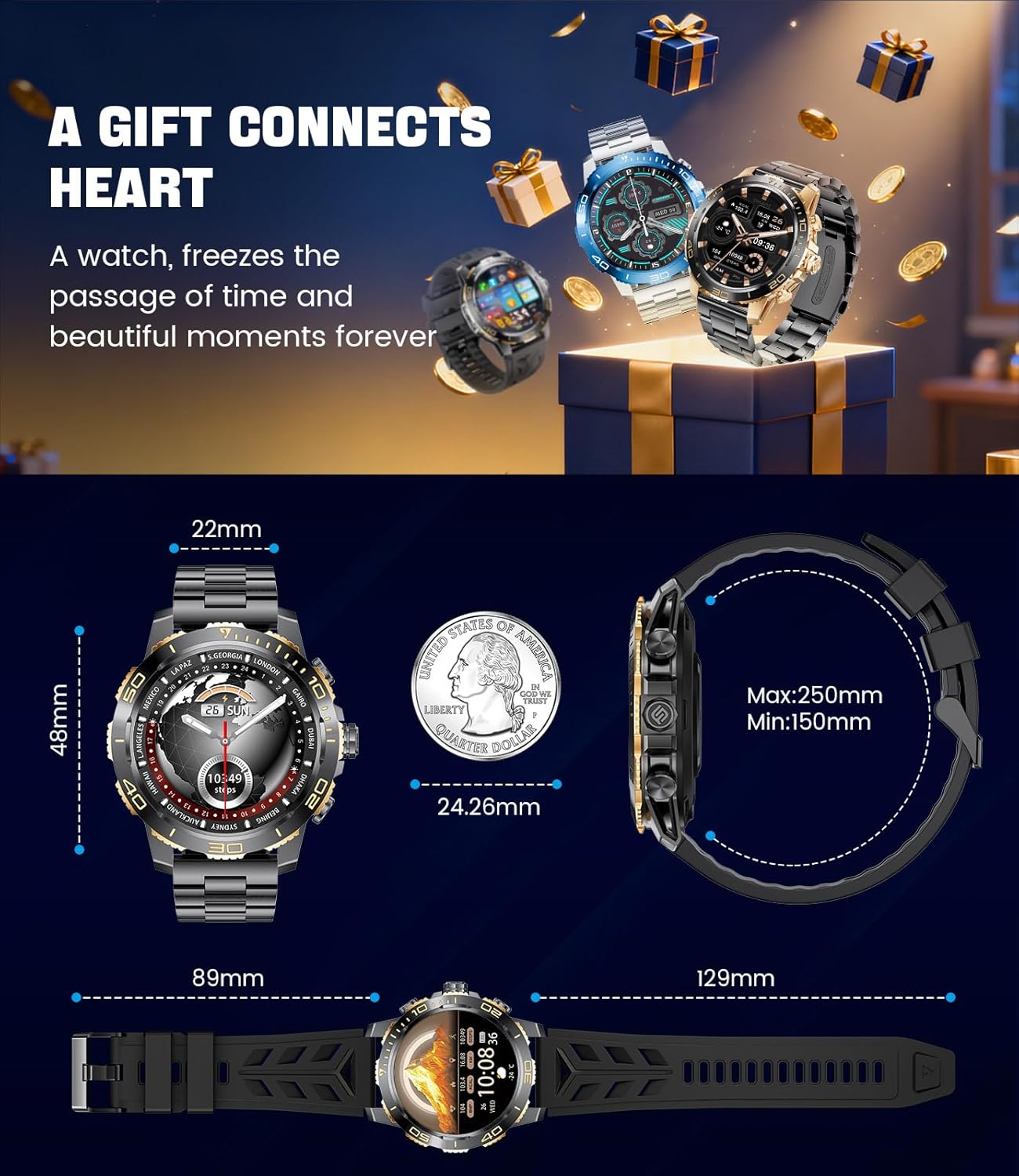 Mens AMOLED Smart Watch Call LED Flash 110 Sports