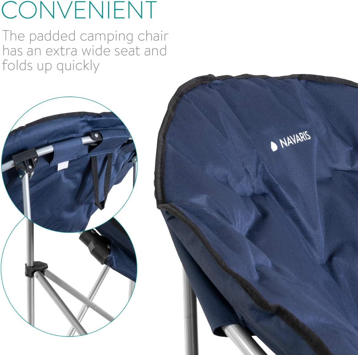 Folding Moon Chair Padded Round Seat Dark Blue