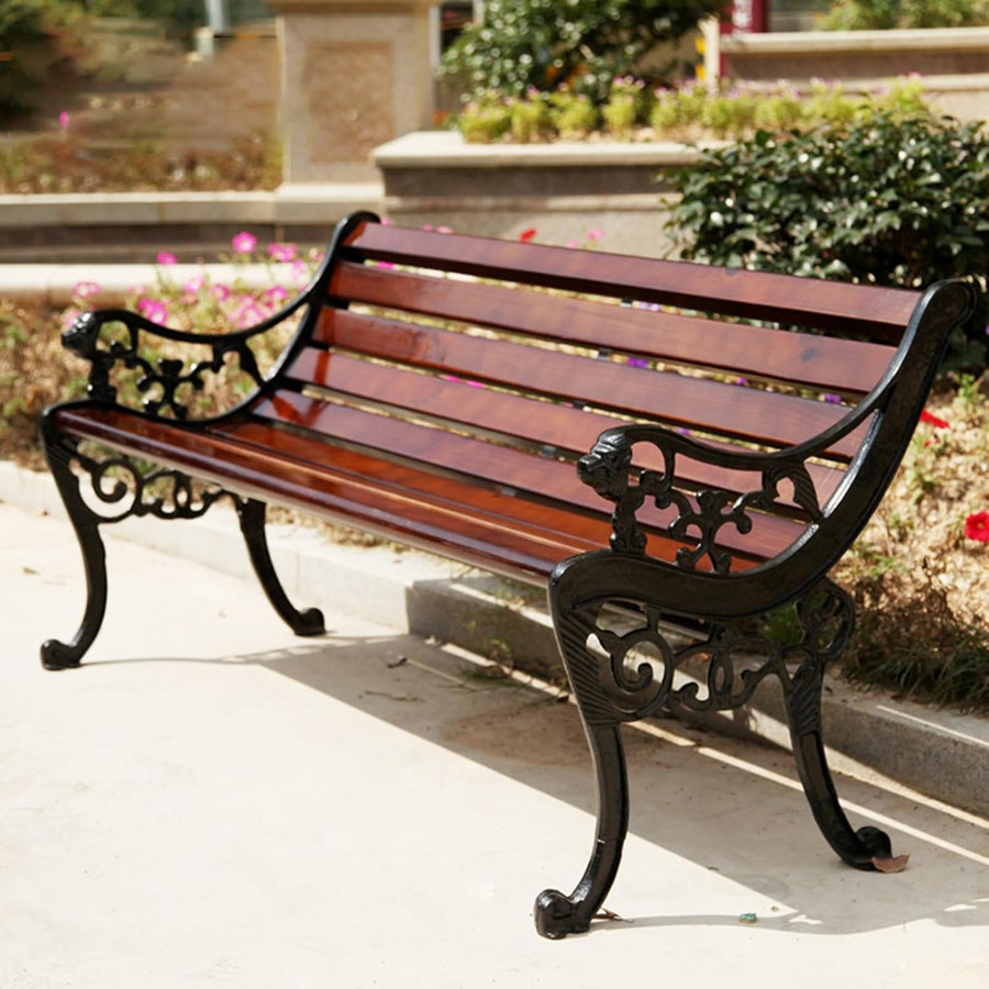 Outdoor Garden Bench Cast Iron Steel Patio Park Bench 120cm Seat
