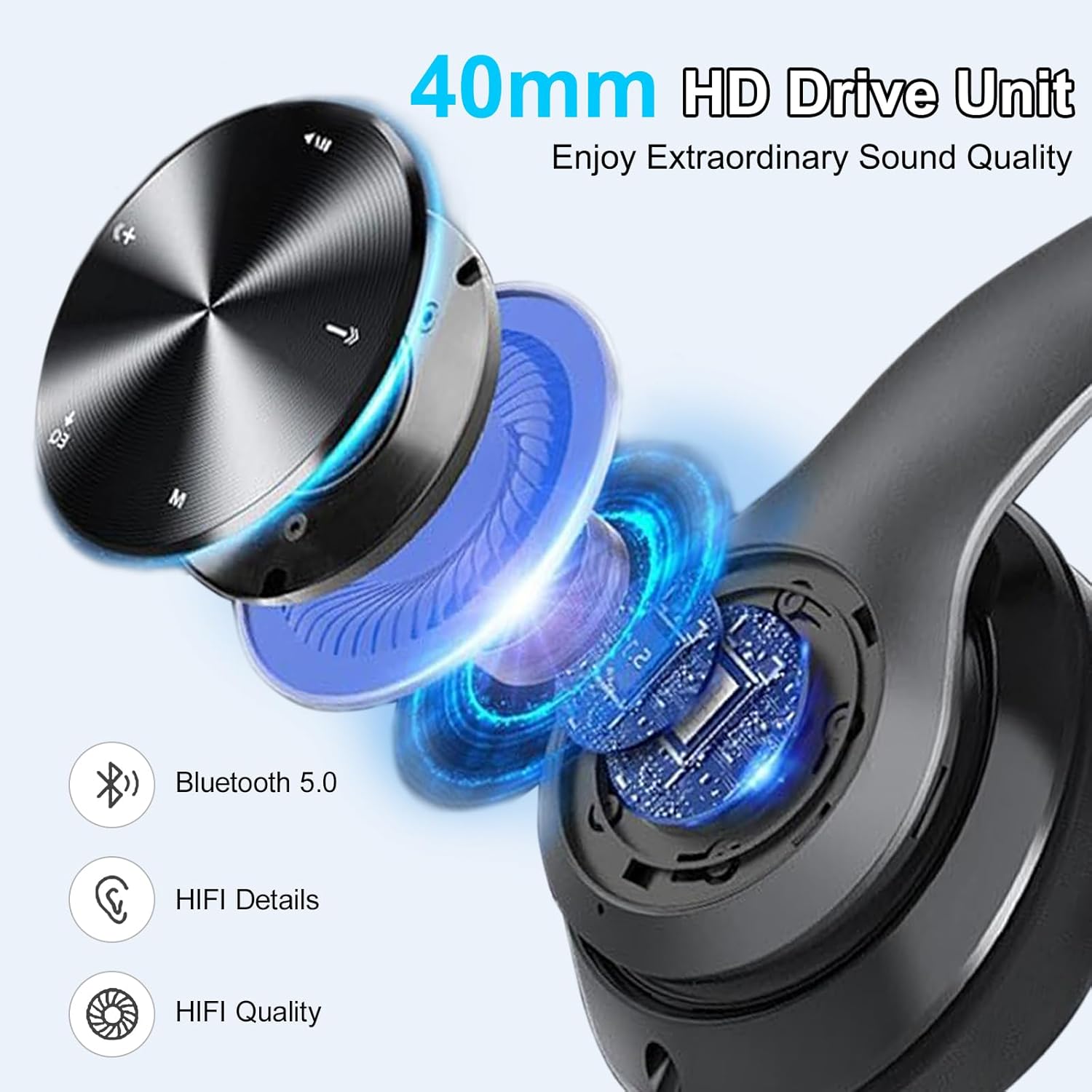 Wireless Over Ear Bluetooth Headphones Foldable HiFi Stereo Mic