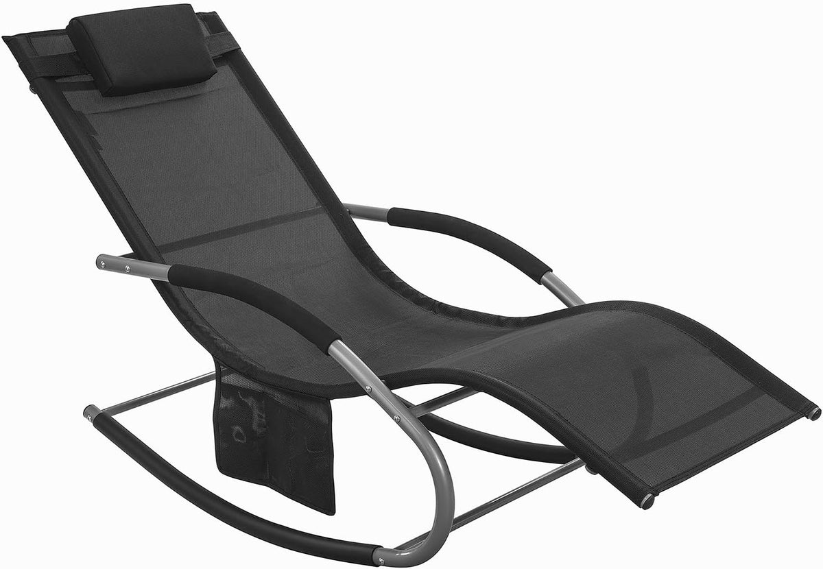 Outdoor Rocking Recliner Chair with Pillow Pocket Black