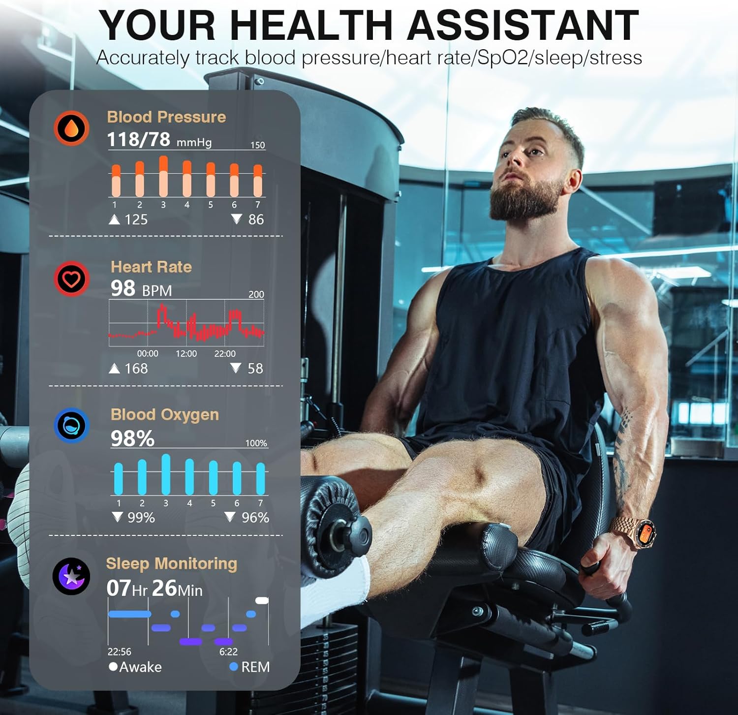 Gold Mens Smart Watch AI Call Fitness Tracker