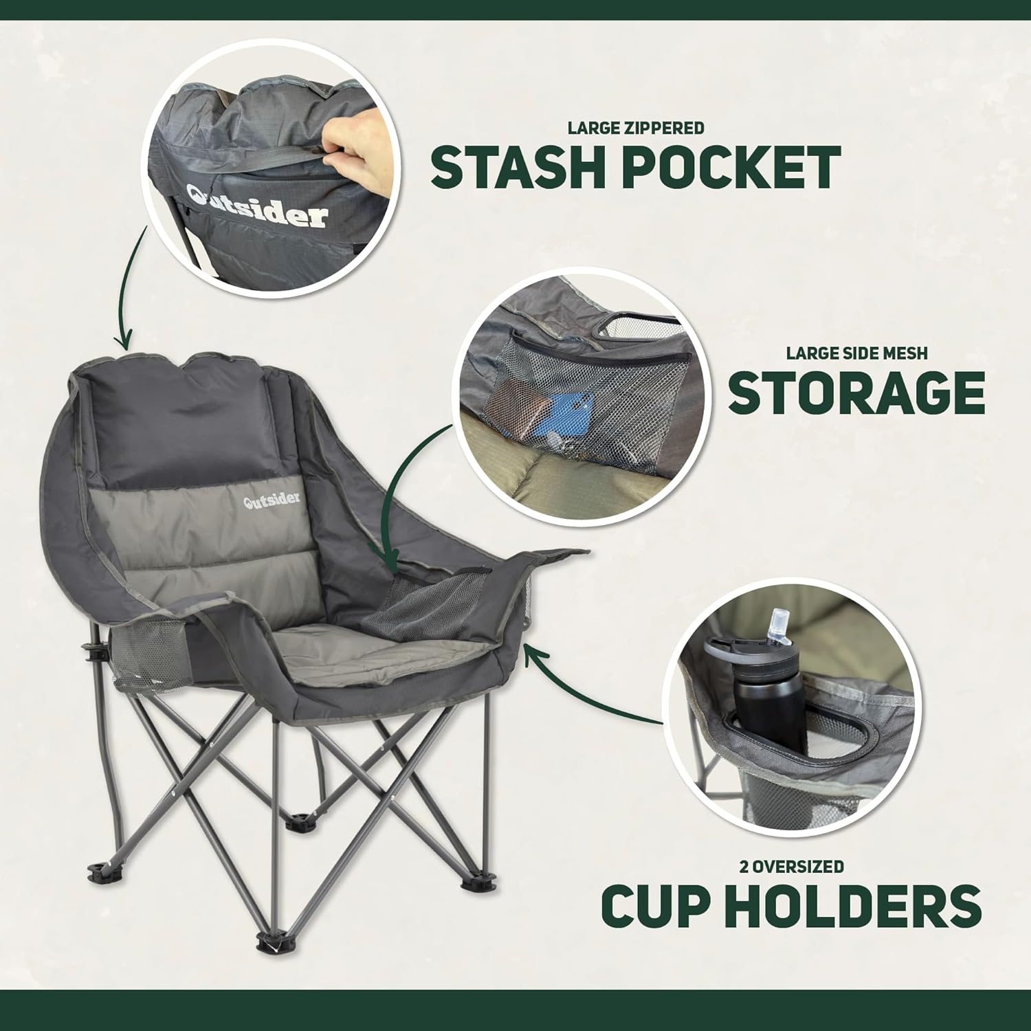 Oversized Padded Camping Chair 400lb Folding Lounge Chair