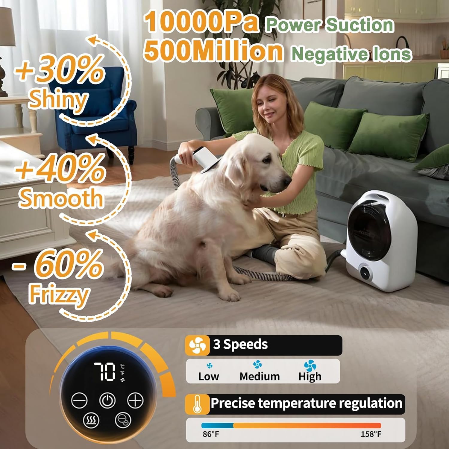 Pet Grooming Vacuum Dryer 15KPa 2.5L Fast Dry Kit
