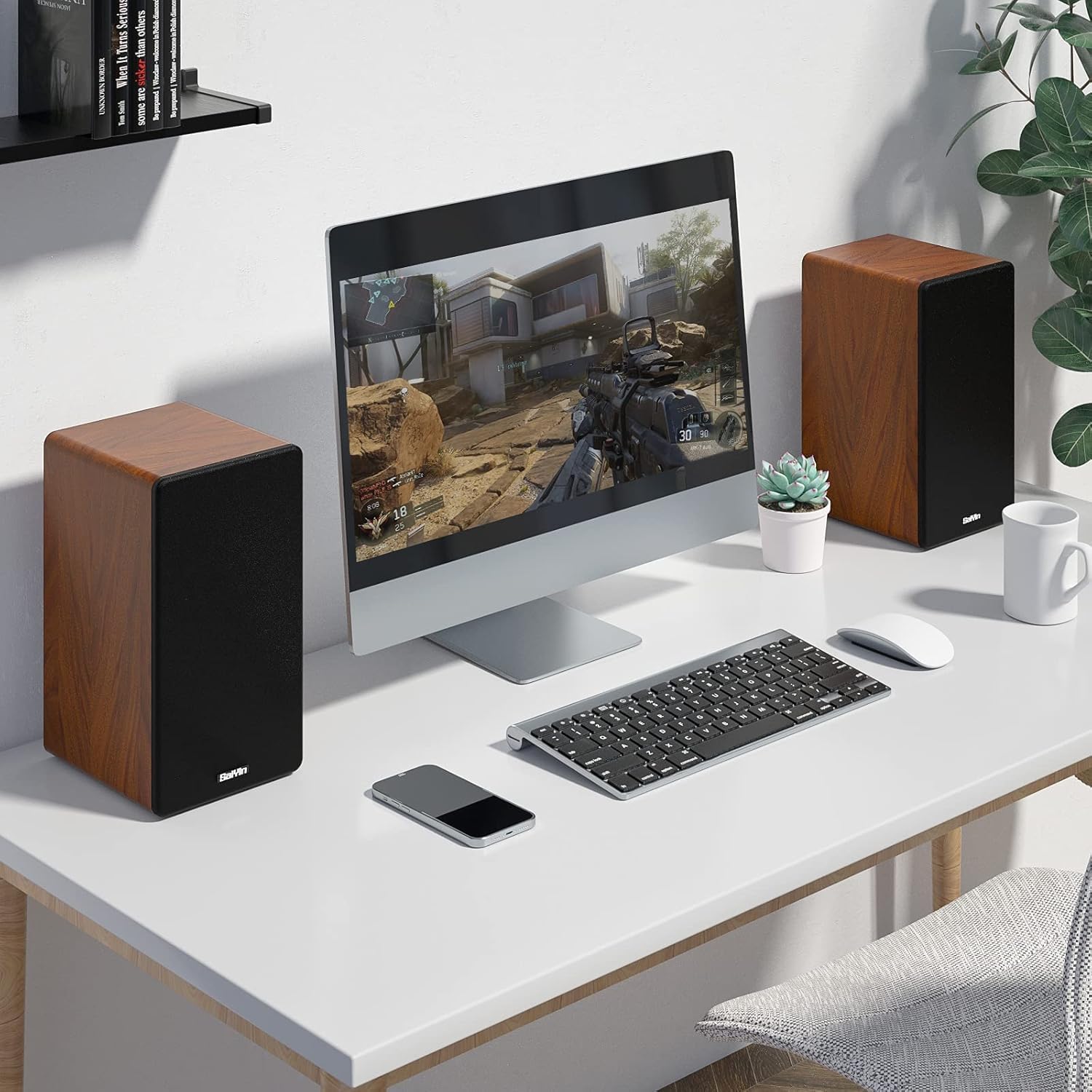 Active Bookshelf Speakers 80W Bluetooth 5.3 Optical Turntable