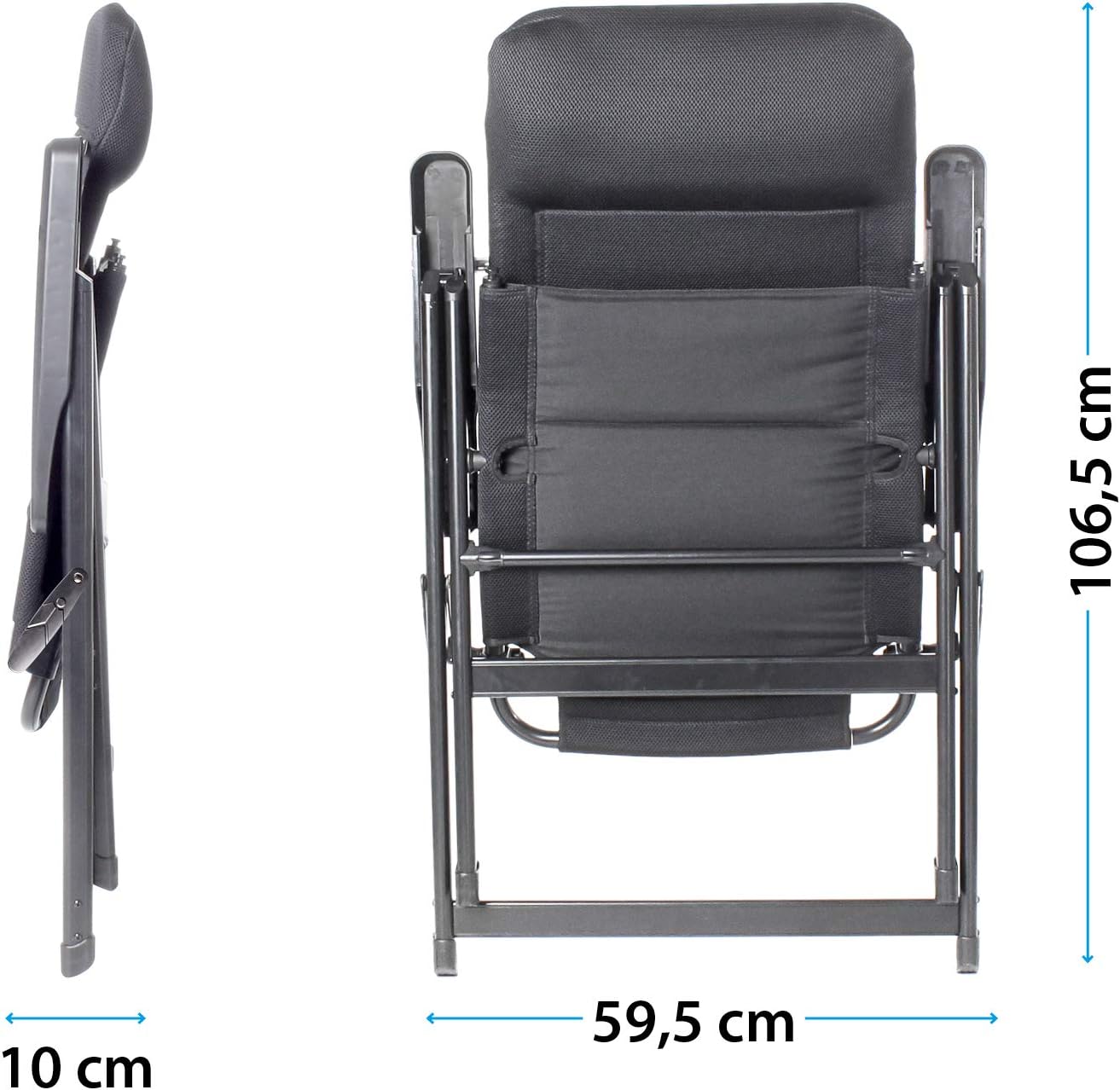 Reclining Folding Camping Chair 7 Position Aluminum Frame Padded Seat