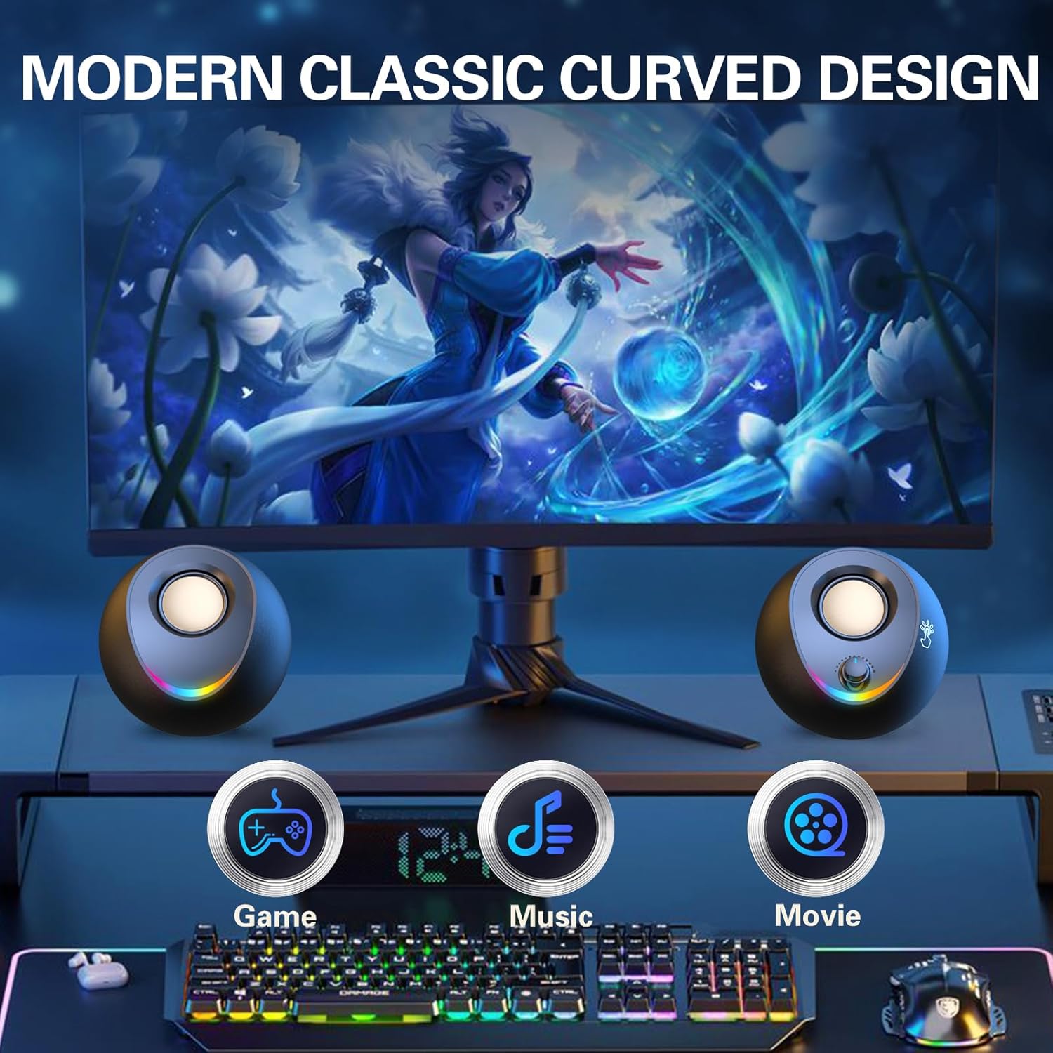 USB Powered PC Speakers Stereo Desktop AUX RGB Touch Lights