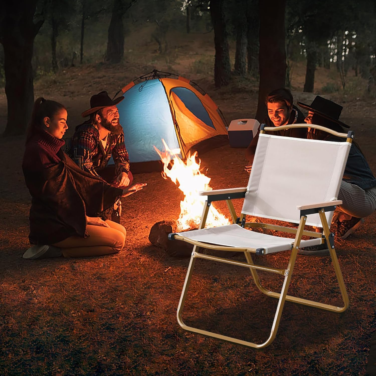 2 Pack Portable Folding Camping Chairs Wide Seat Wooden Arms