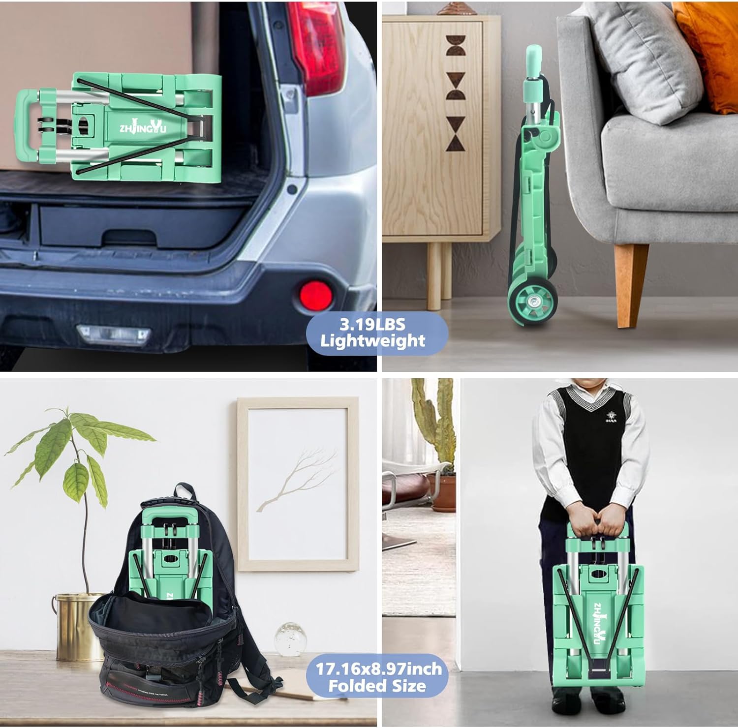 Folding Hand Truck Trolley 32KG Aluminium 2 Wheel Green