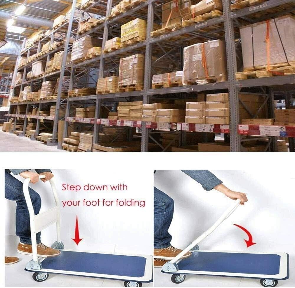 Heavy Duty Folding Platform Trolley 300KG Flatbed Truck Blue