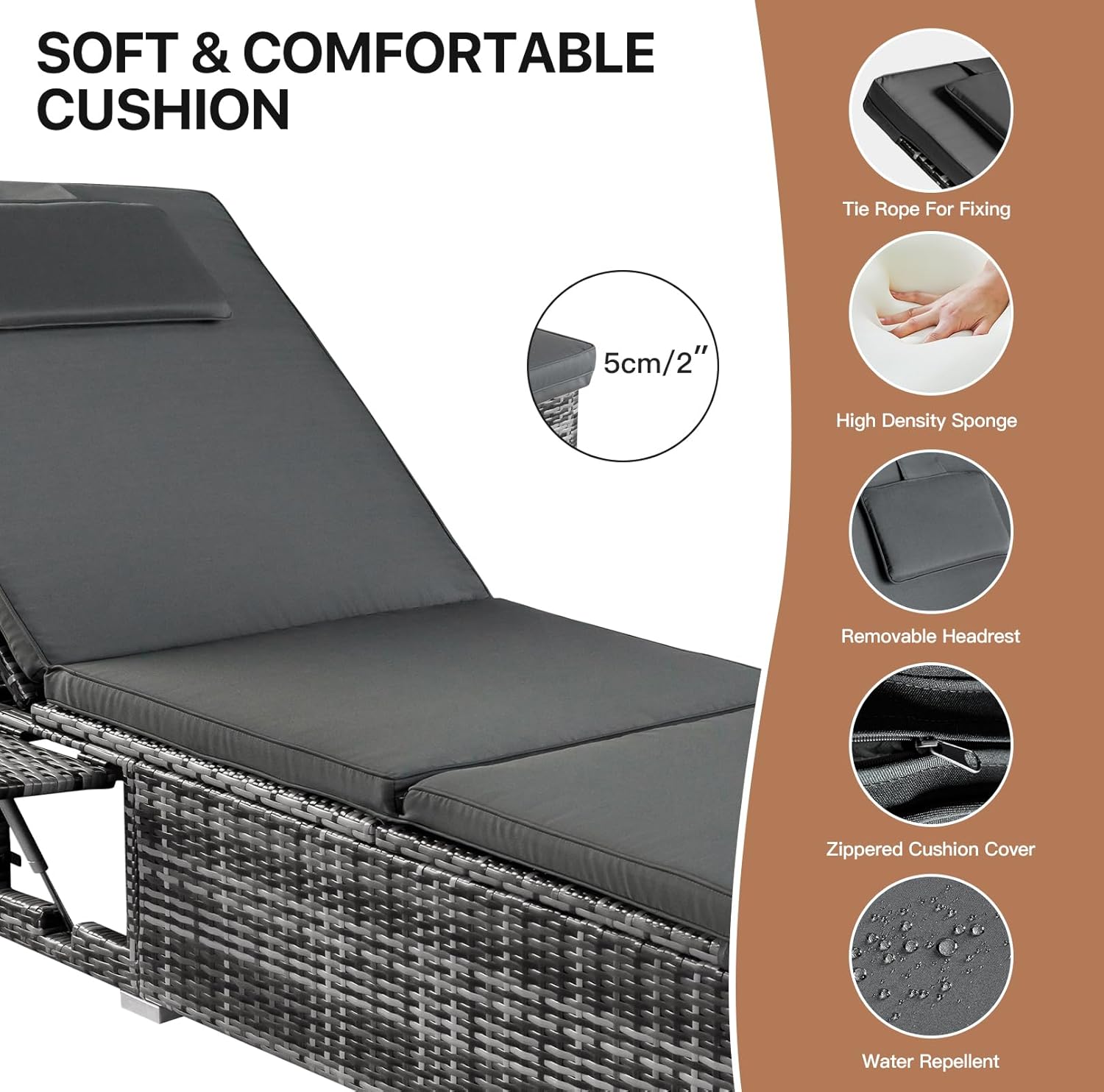 Rattan Sun Lounger Recliner with Cushions Table Patio Chair