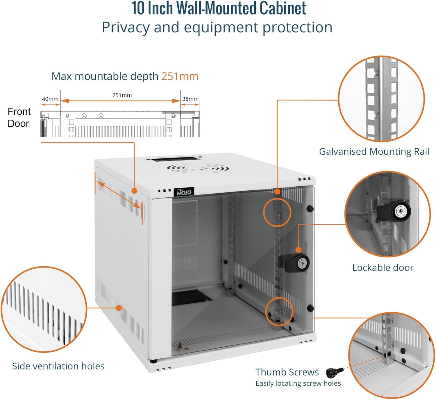 6U 10 Inch Wall Mount Network Cabinet White