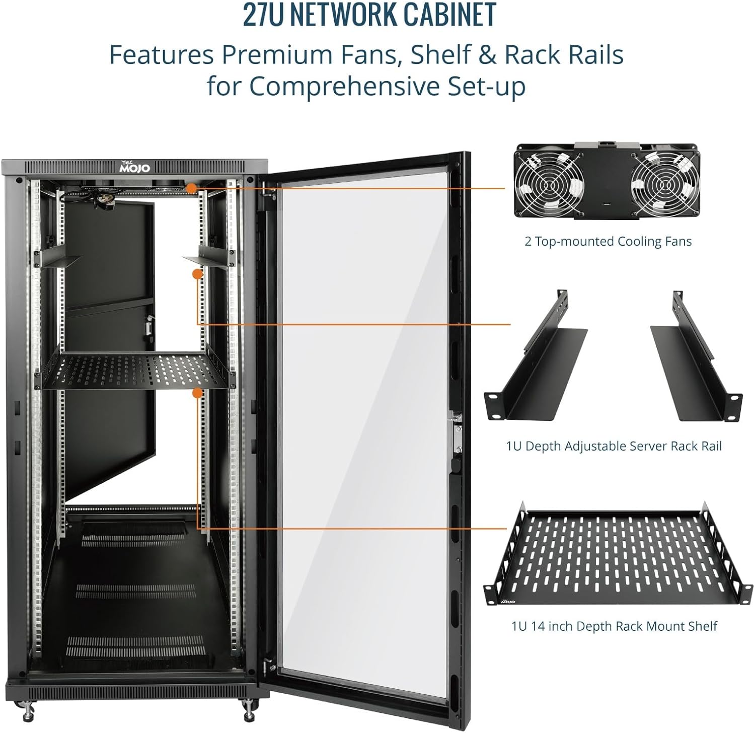 27U Server Rack Cabinet 800mm Glass Door Flat Pack