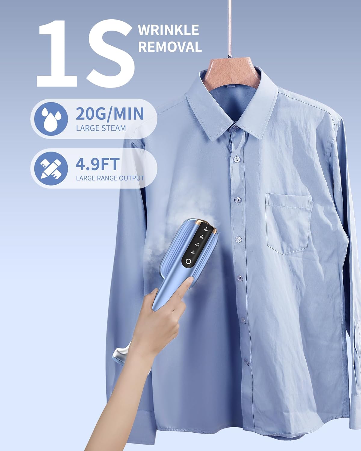 Handheld Garment Steamer 2in1 Fast Heat 15s Dual Tank Travel