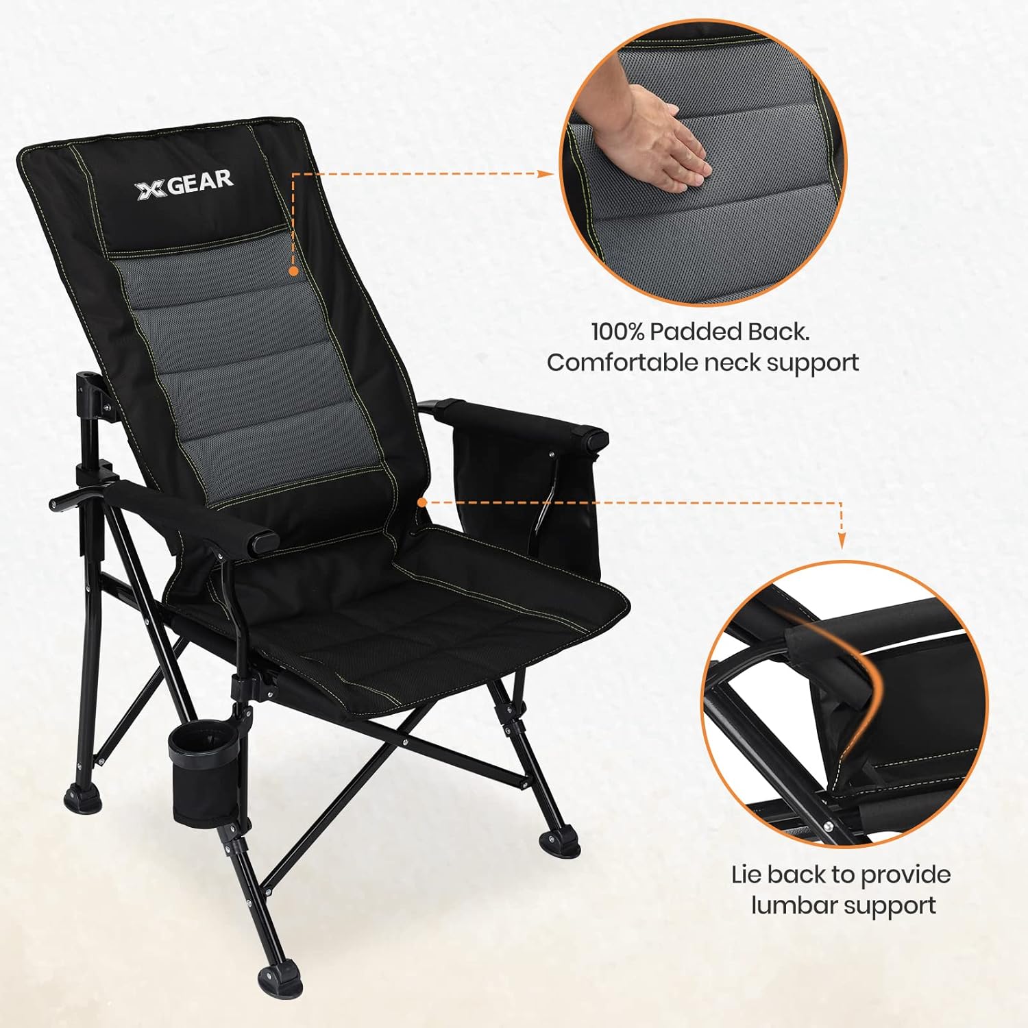 Adjustable Oversized Camping Chair with Lumbar Support Black