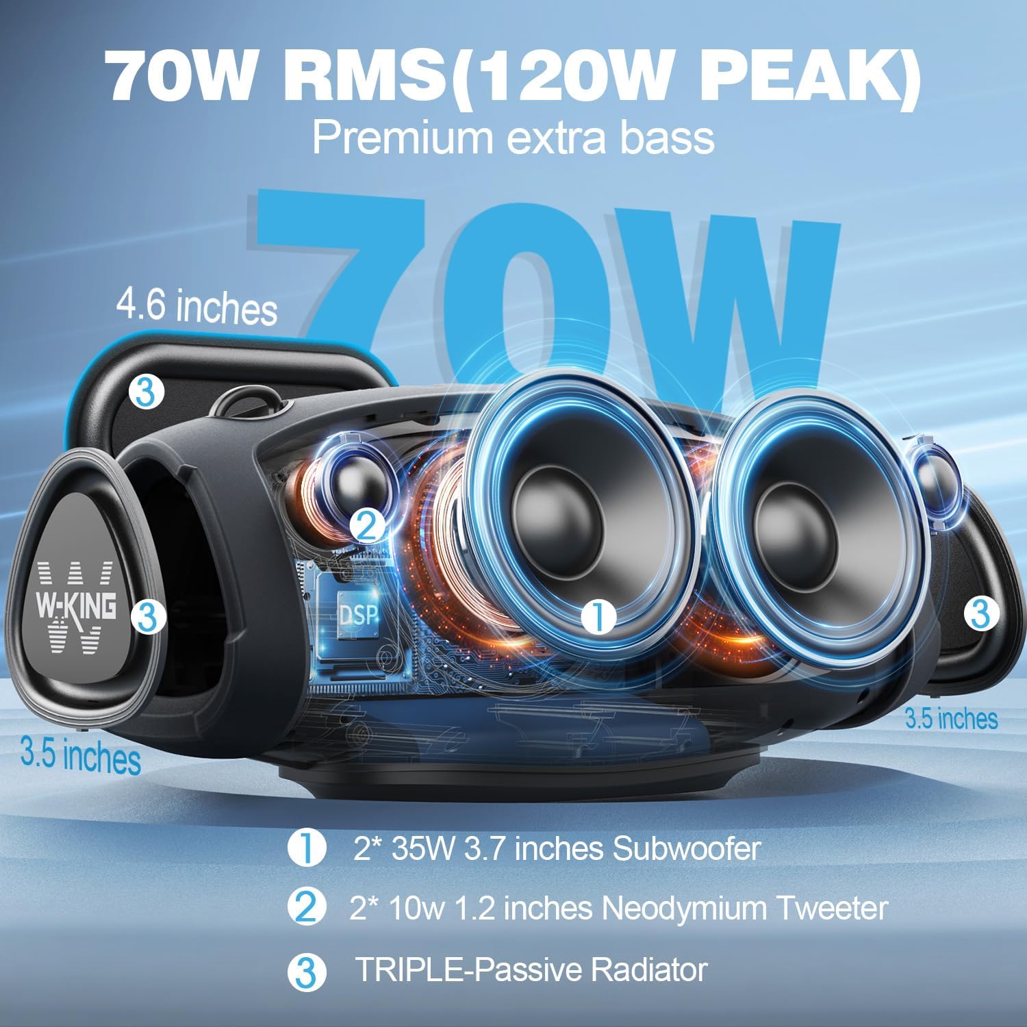Bluetooth Party Speaker 120W Waterproof Bass Mic 42H Playtime