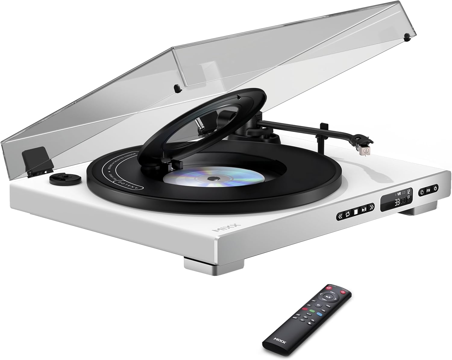 Automatic Vinyl Turntable CD Player Combo with Bluetooth White