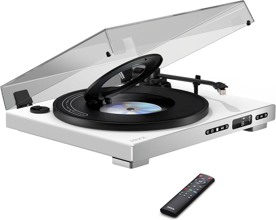 Automatic Vinyl Turntable CD Player Combo with Bluetooth White