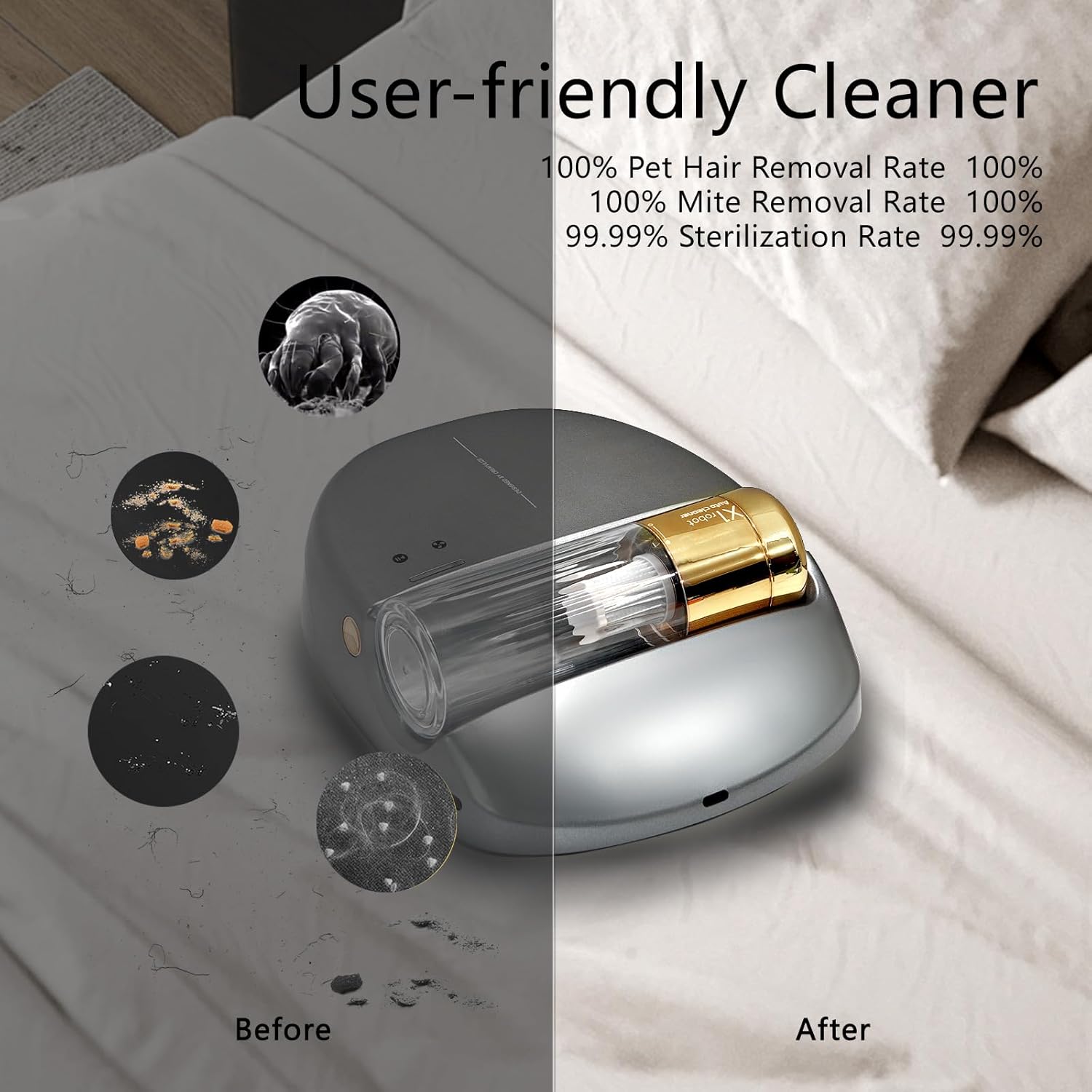 Bed Vacuum Robot Cordless UV Mattress Cleaner 14AW HEPA Auto