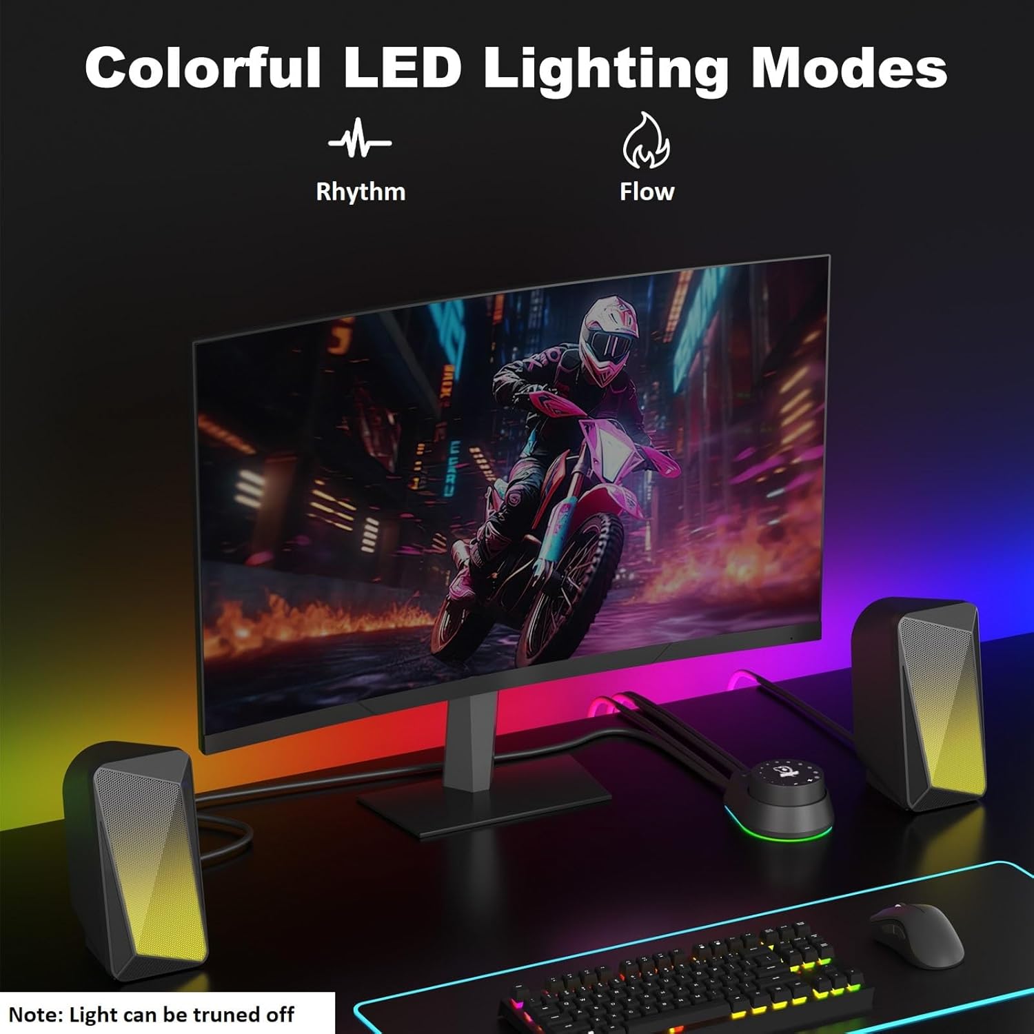 PC Computer Speakers Stereo Soundbar LED Lights USB Powered 3.5mm Aux