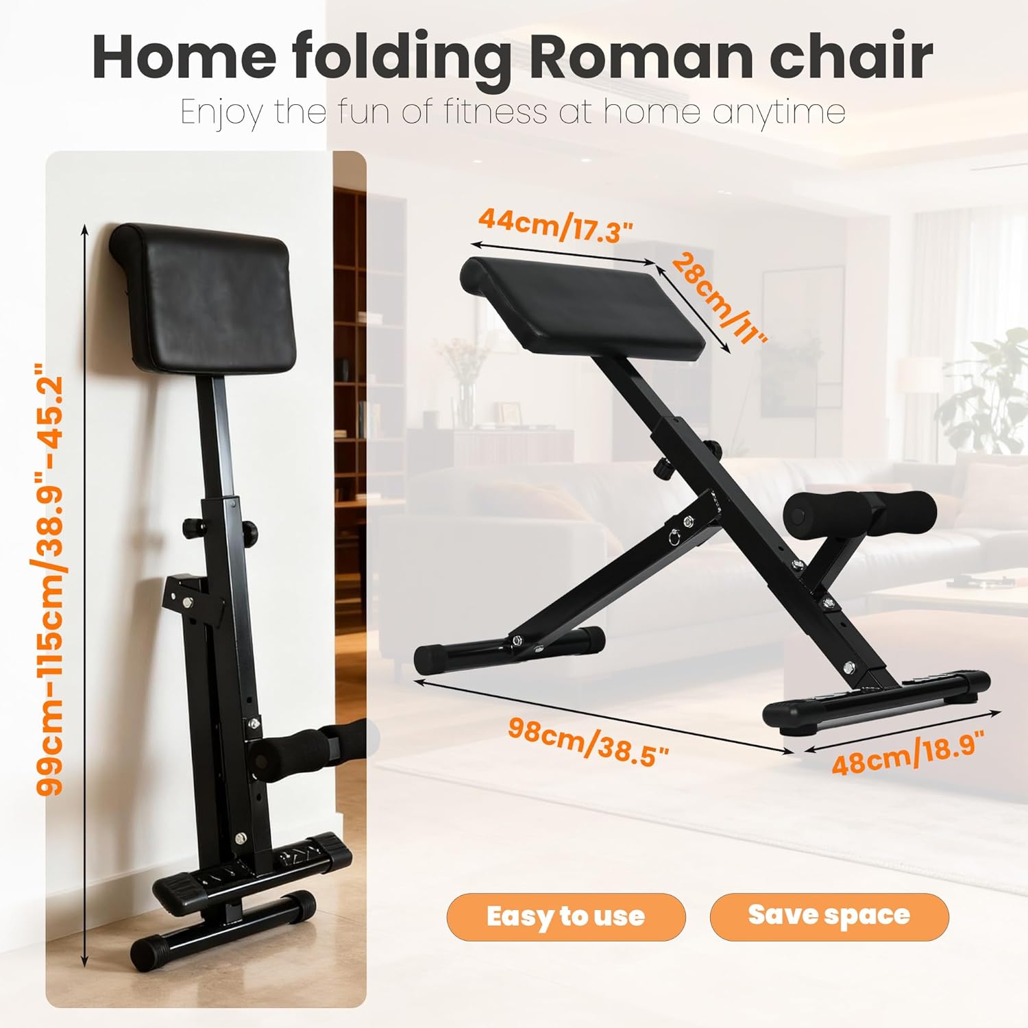 Roman Chair Hyperextension Bench Foldable Back Extension Sit Up Bench