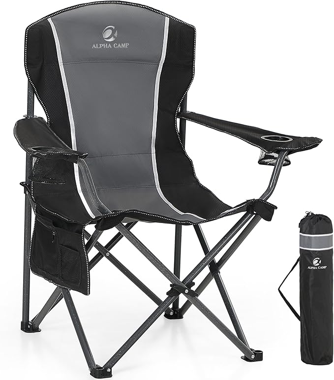 Oversized Folding Camping Chair High Back 160KG Portable Grey