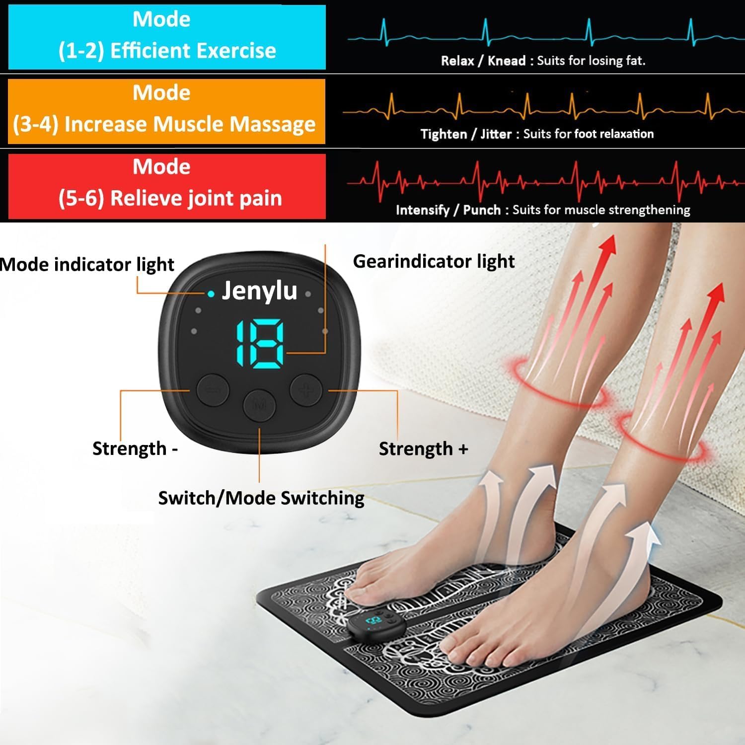 EMS Foot Massager Pad TENS Muscle Stimulator Rechargeable