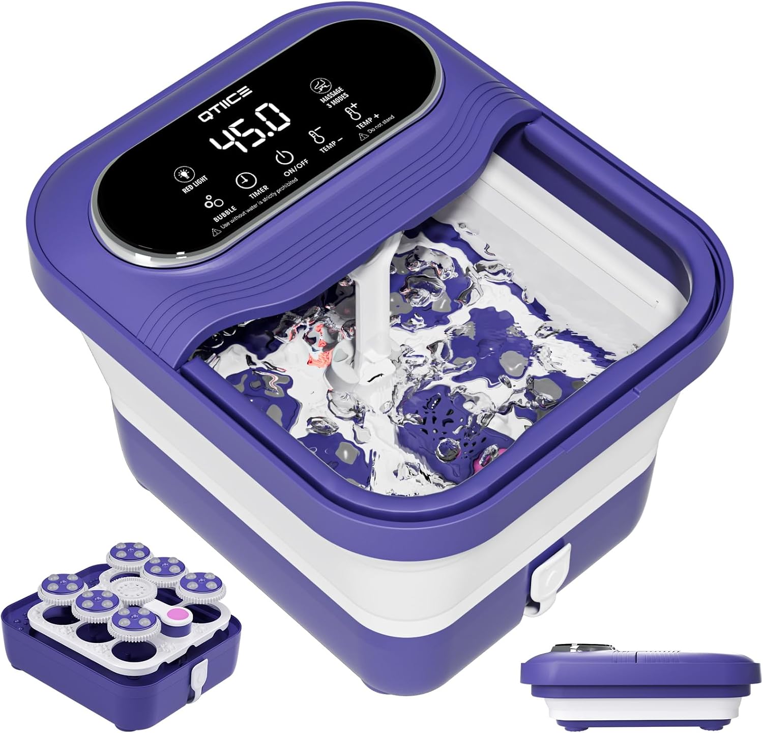 Collapsible Foot Spa Massager Heat Bubble Shiatsu Balls Timer