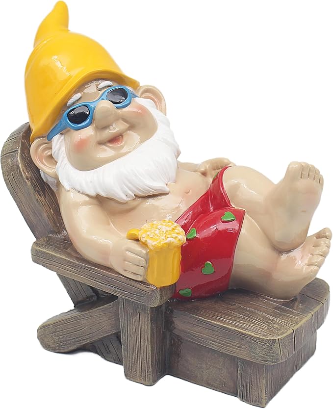 Naughty Sunbather Gnome Statue Funny Home Decor Figurine 21cm