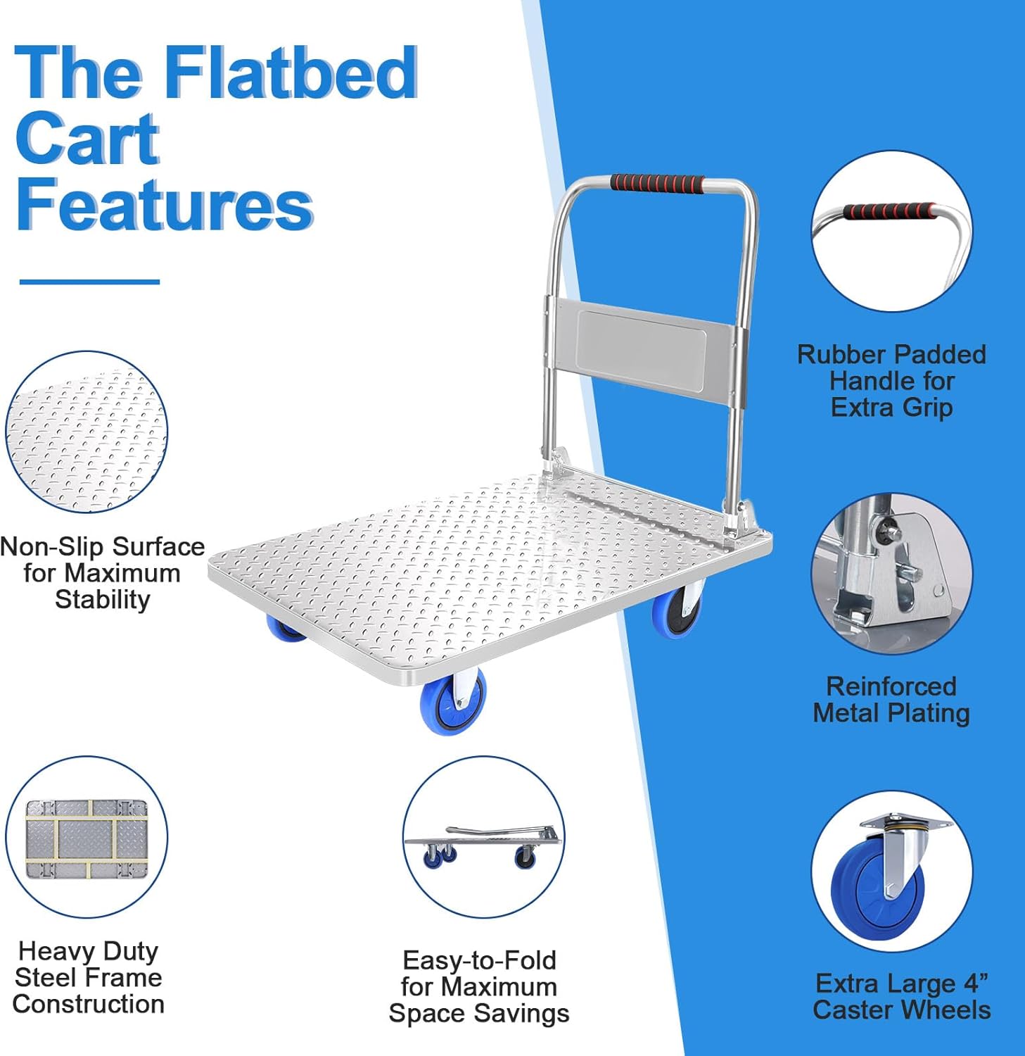 150KG Folding Platform Trolley Hand Truck Silver Cart