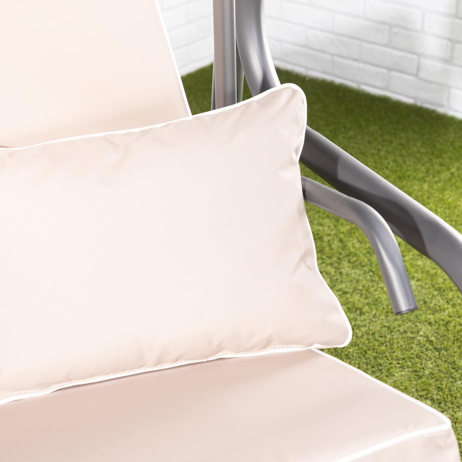 3 Seater Reclining Garden Swing Bed Taupe Canopy Cushions
