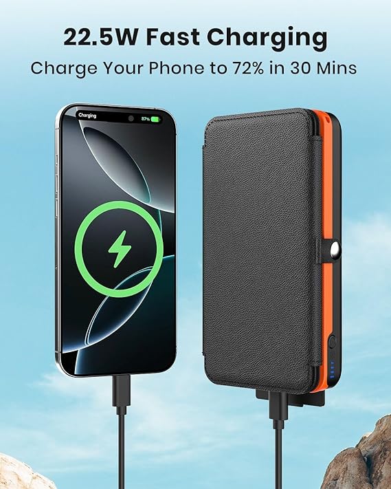 27000mAh Solar Power Bank 22.5W Fast Charger 4 Fold Panels USB C