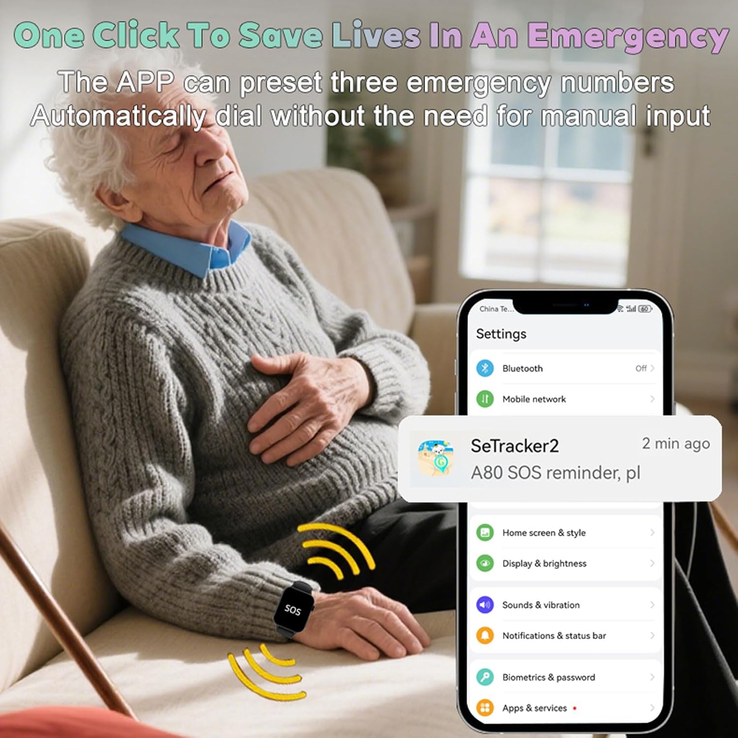 Senior Safety Smart Watch with Fall Detection SOS Call
