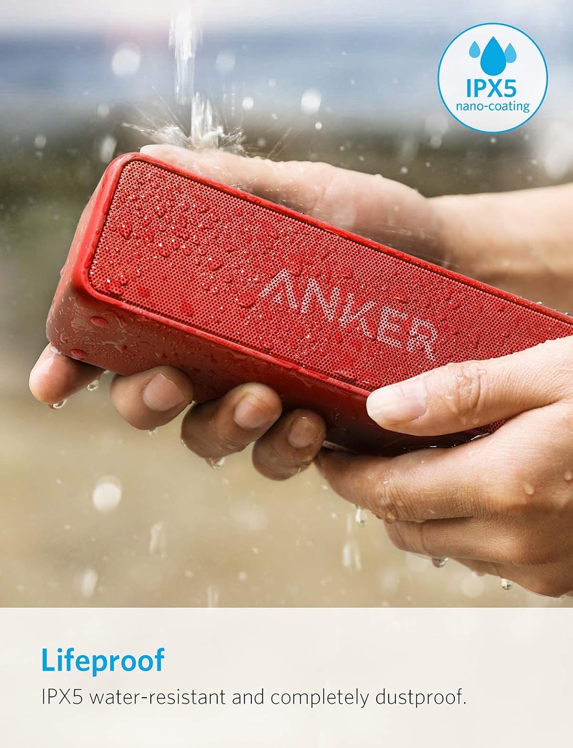 Red Portable Bluetooth Speaker 12W Bass IPX7 Waterproof 24H