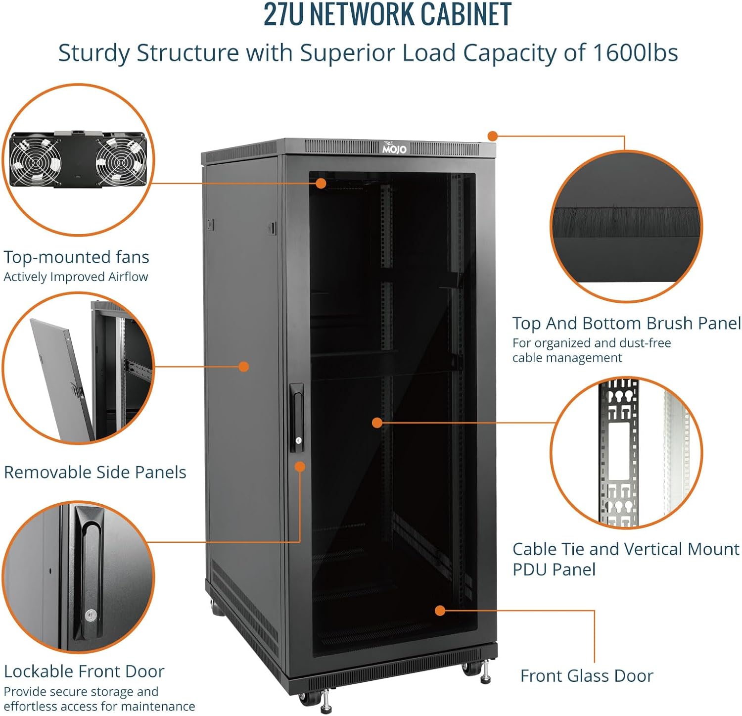 27U Server Rack Cabinet 800mm Glass Door Flat Pack