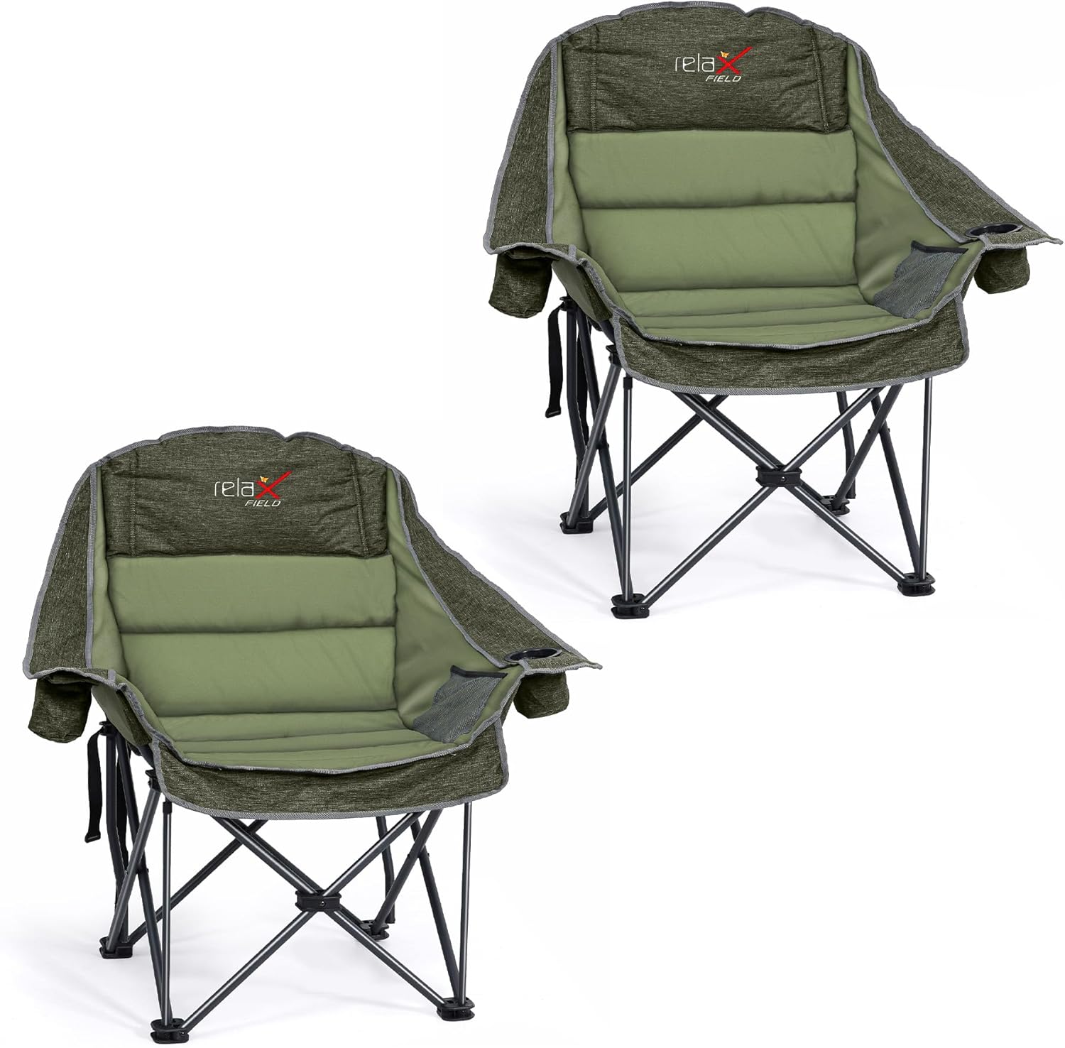 Set of 2 Oversized Padded Camping Chairs 227KG Green