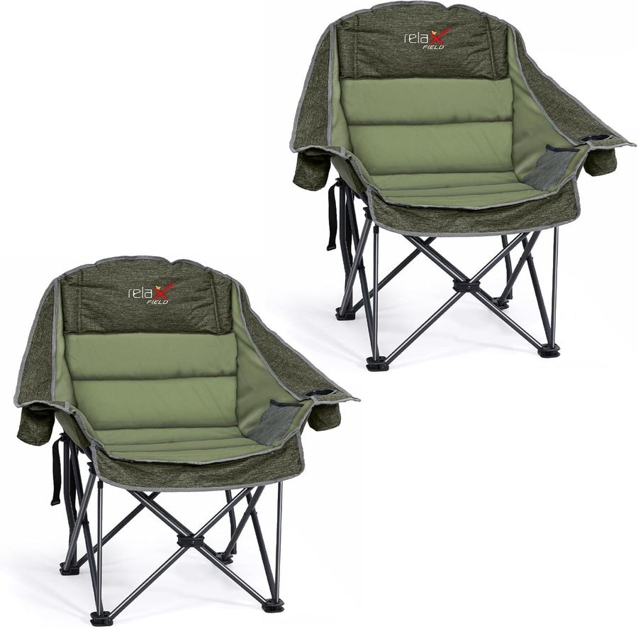 Set of 2 Oversized Padded Camping Chairs 227KG Green
