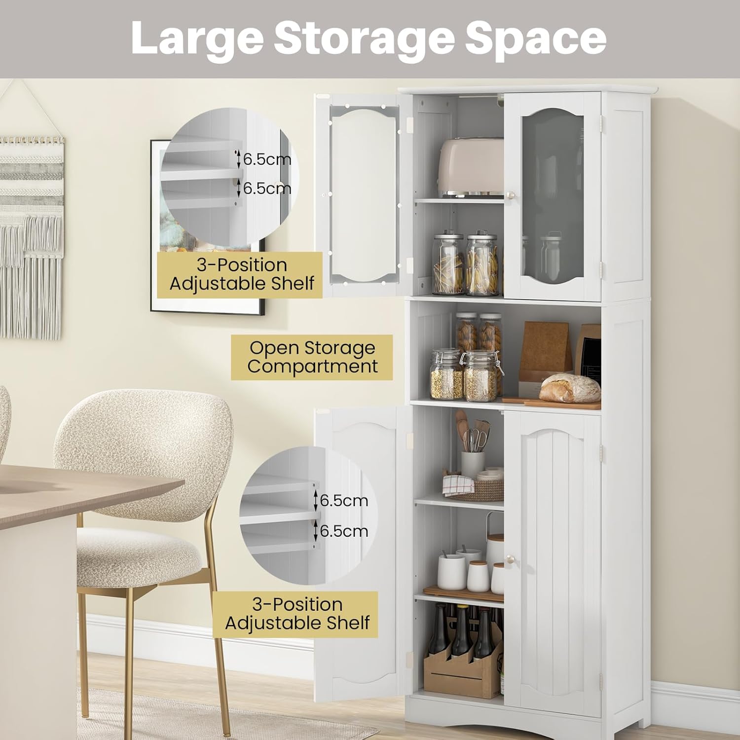 Tall Bathroom Cabinet White Frost Glass Door Shelf Unit