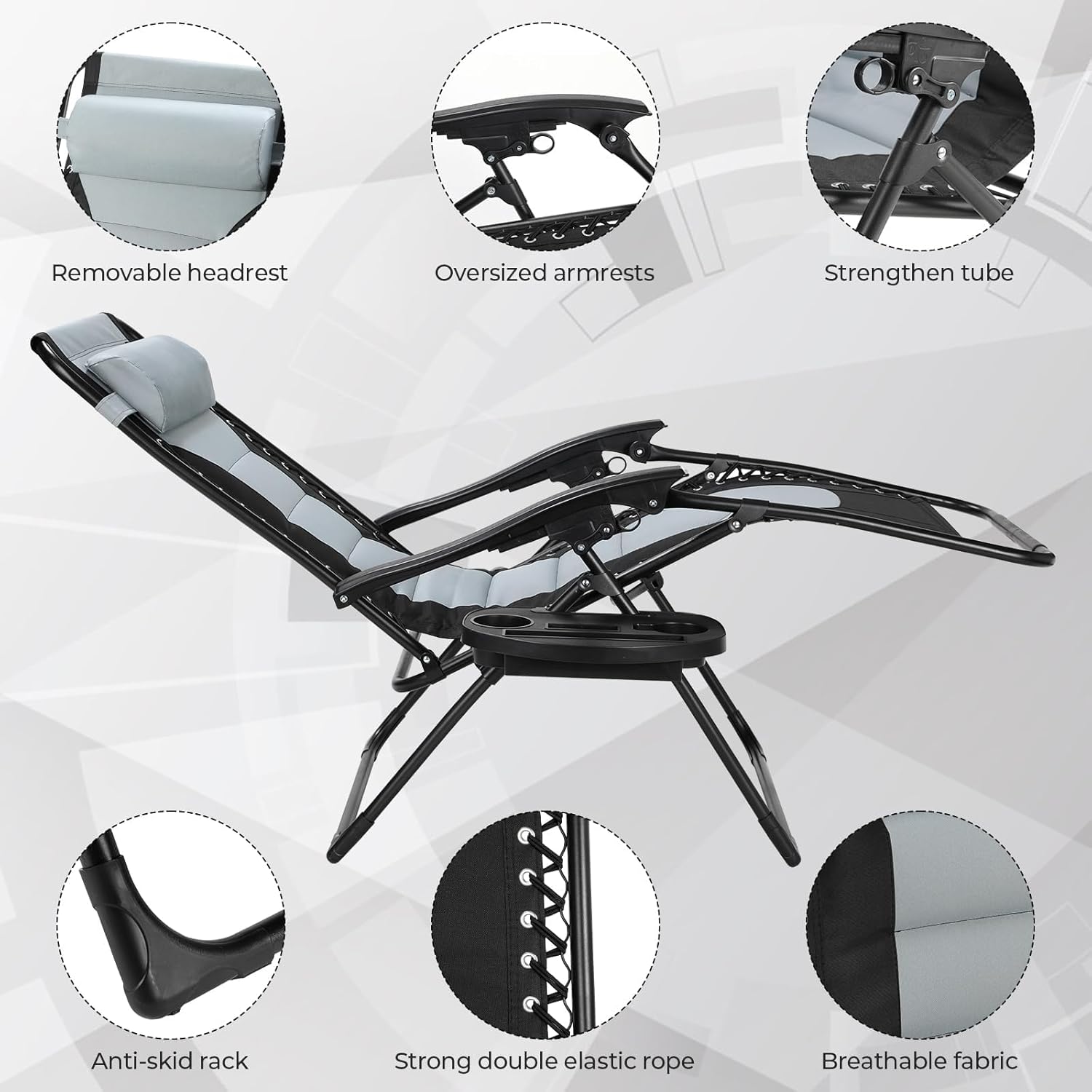 Set of 3 Zero Gravity Sun Loungers Grey with Table