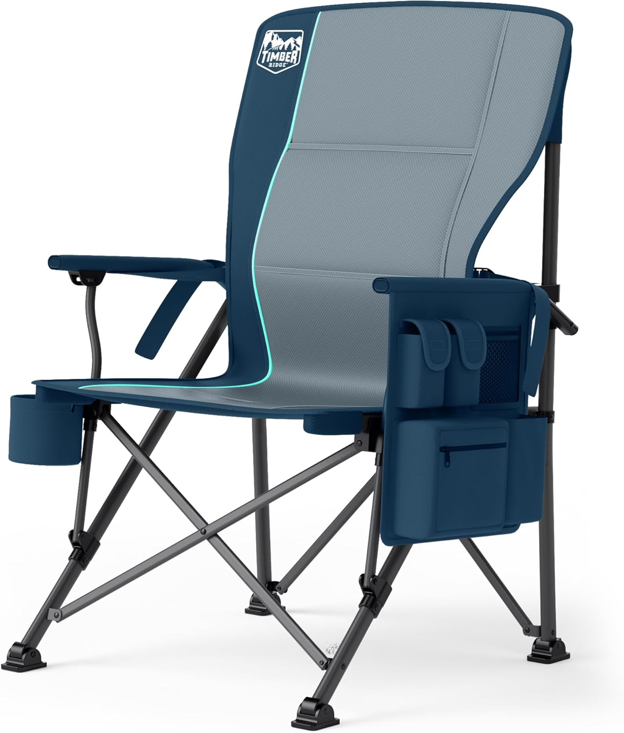 Heavy Duty Outdoor Chair with Lumbar Support Cooler Pocket Blue