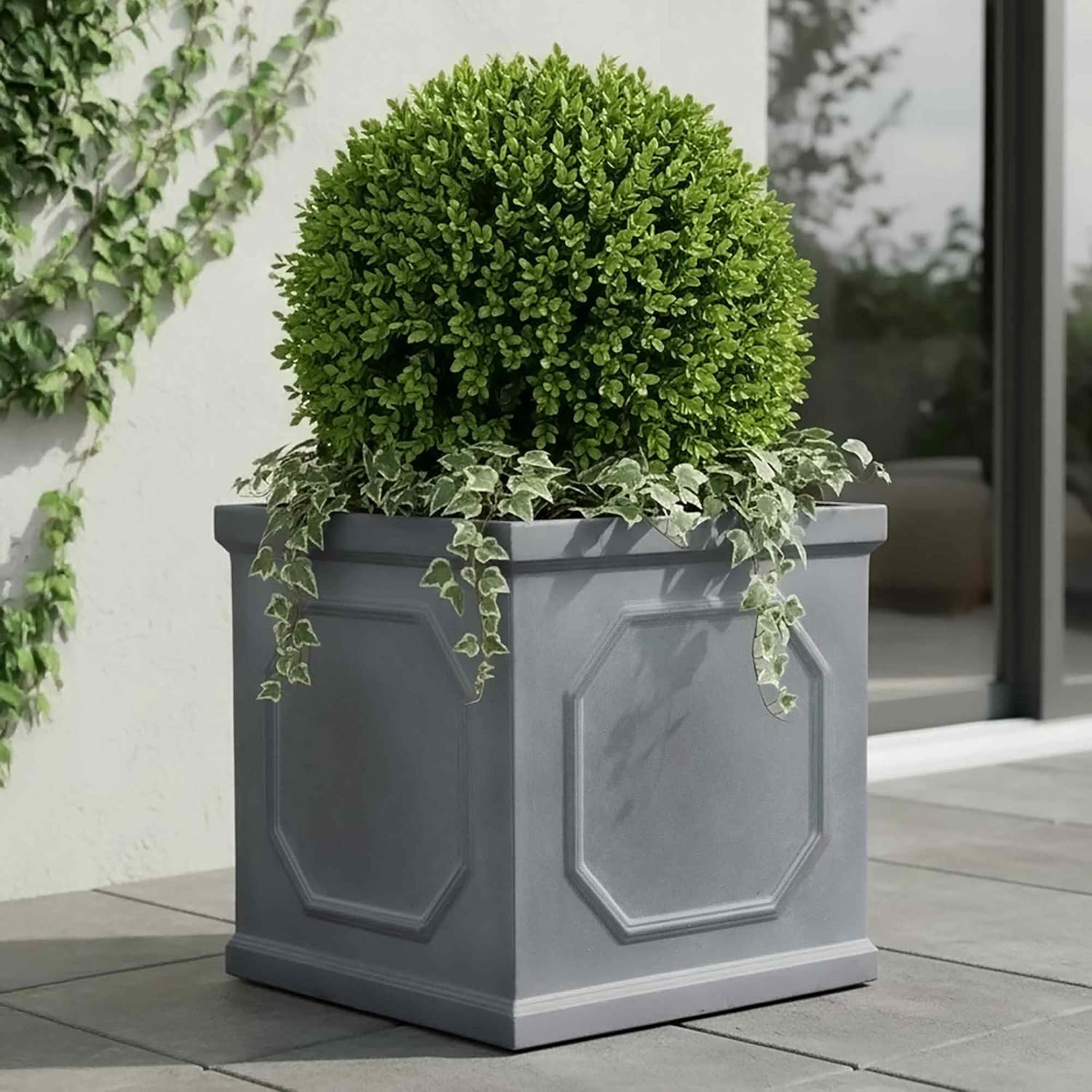 45cm Square Planter Faux Lead Grey Large Garden Tree Pot