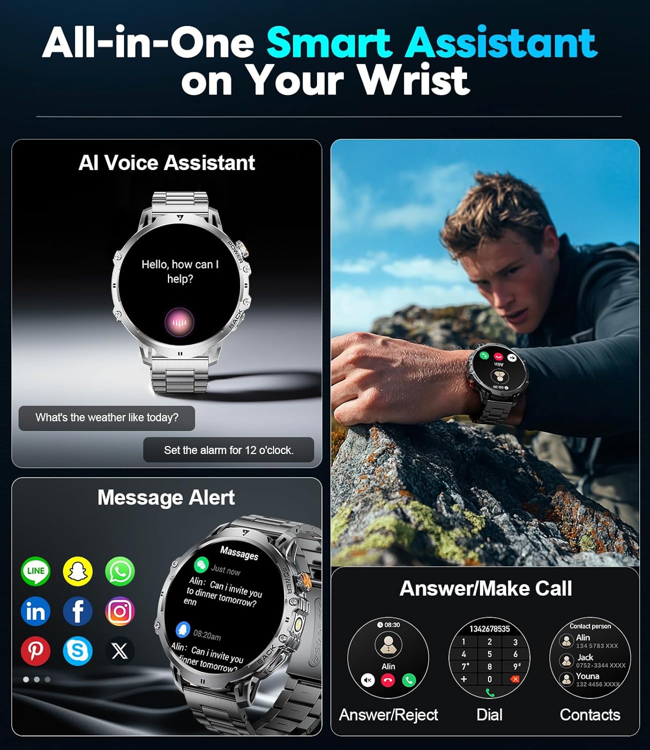 Mens Smart Watch Bluetooth Call 1.85 HD Fitness Tracker