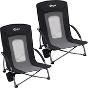 Low Beach Chairs 2 Pack Folding Lightweight Black Seats