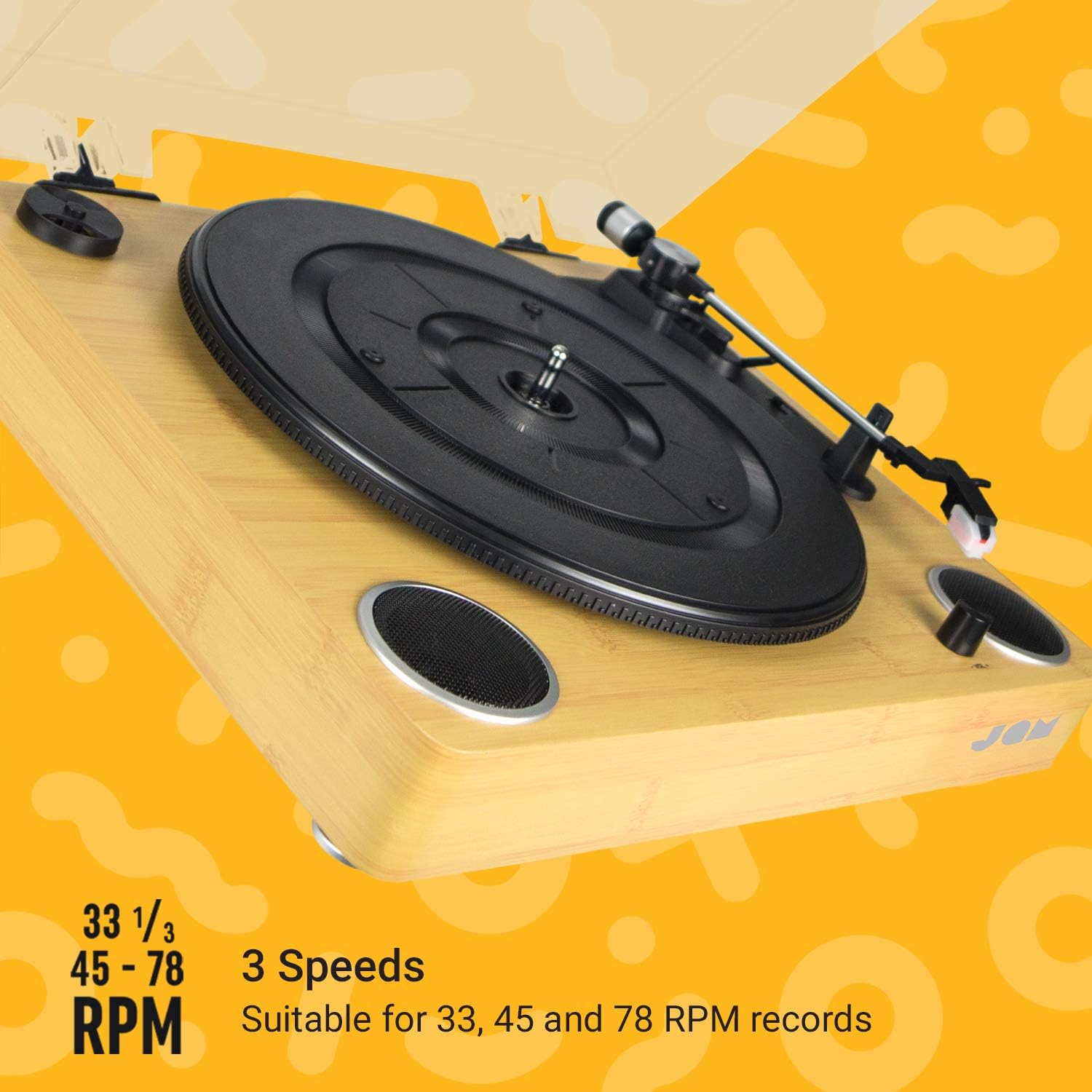Vinyl Record Player Turntable with Built-In Stereo Speakers, USB & RCA Output