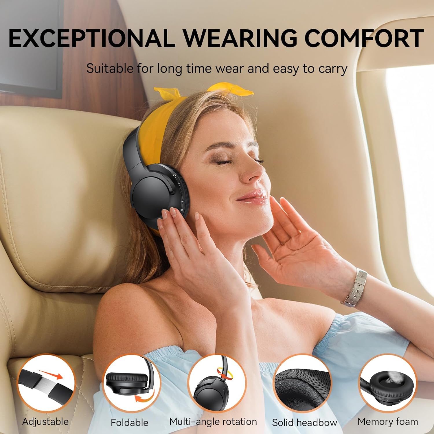 Bluetooth Over Ear Headphones 70H Playtime Foldable Mic HiFi